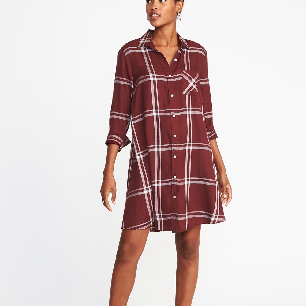 NWT Old Navy Plaid Swing Shirt Dress with Buttons